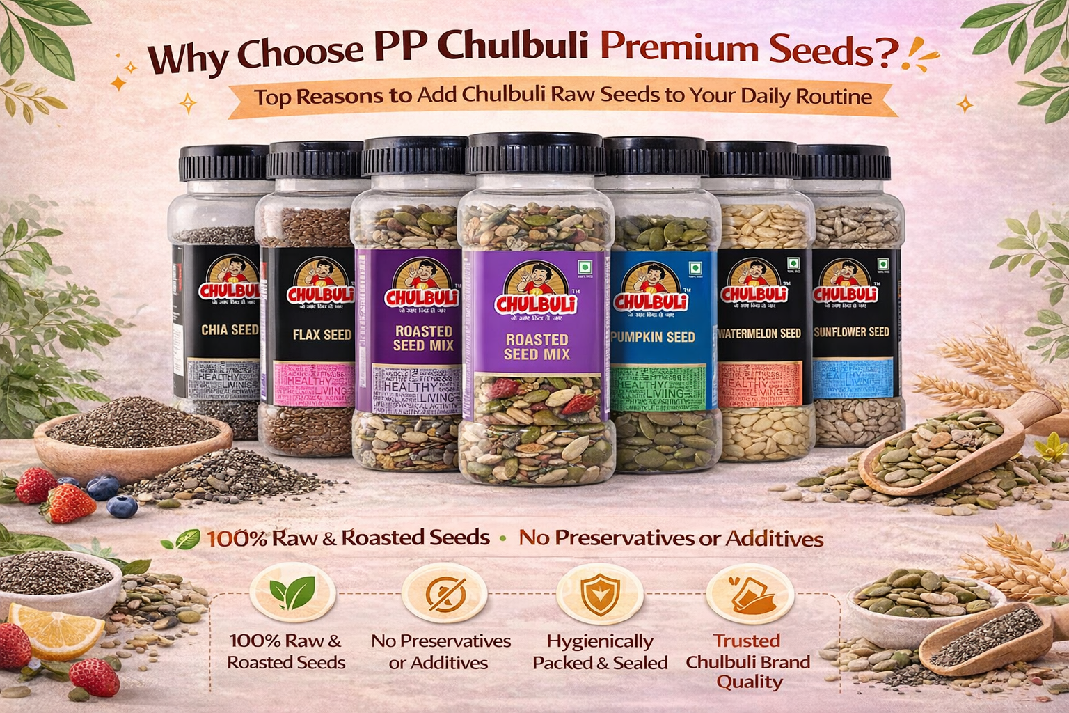 PP Chulbuli Healthy Combo | Flax Seeds Mix Seeds Sunflower Seeds Pumpkin Seeds Treasure Mix | Smoothies Salads Breakfast Bowls Daily Nutrition Ingredient | Gym Diet Meal Use | 200g Each - 1kg