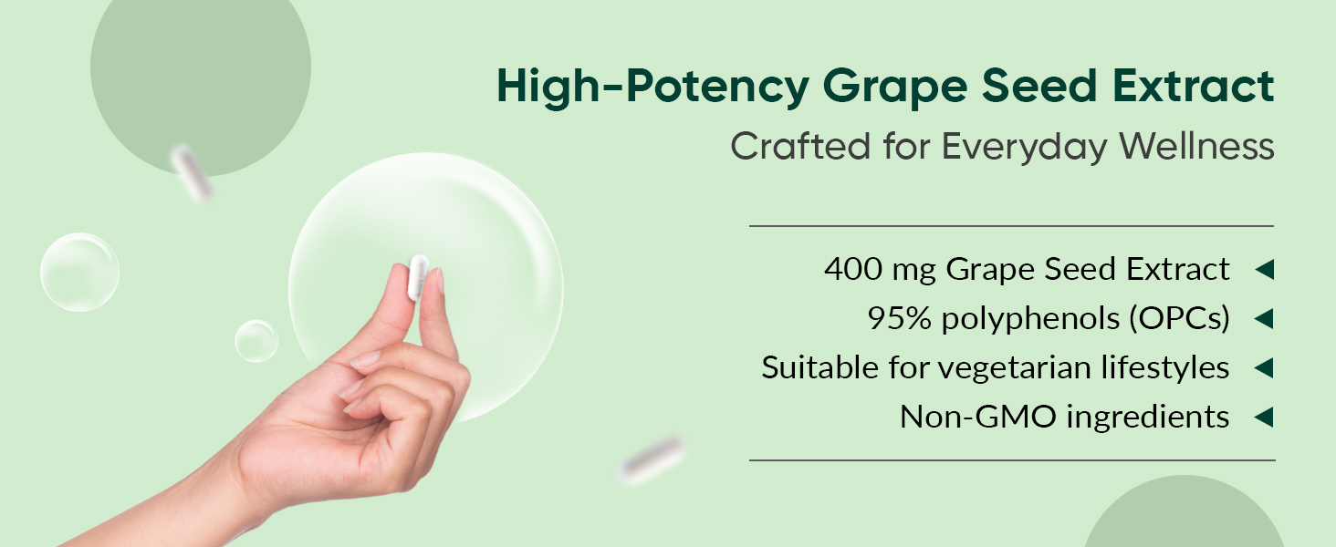 Ambrosial Grape Seed Extract Capsules | 95% OPCs Polyphenols | High Strength Grape Seed Supplement | Strong Antioxidant | Pack of 1-120 Vegan Capsules