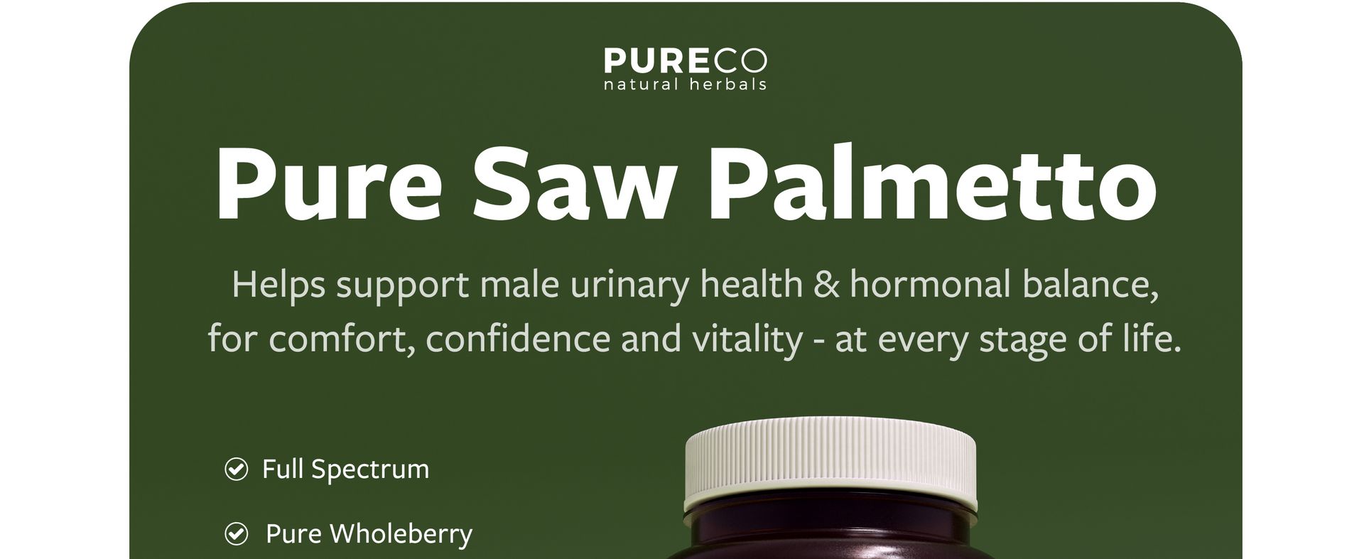 PURE CO USDA Organic Saw Palmetto Supplement - Organic Saw Palmetto for Women & Men's Urinary Tract Prostate & DHT Blocker for Women - Whole Berries - Vegan Non-GMO & Lab Verified (4 Month Supply)