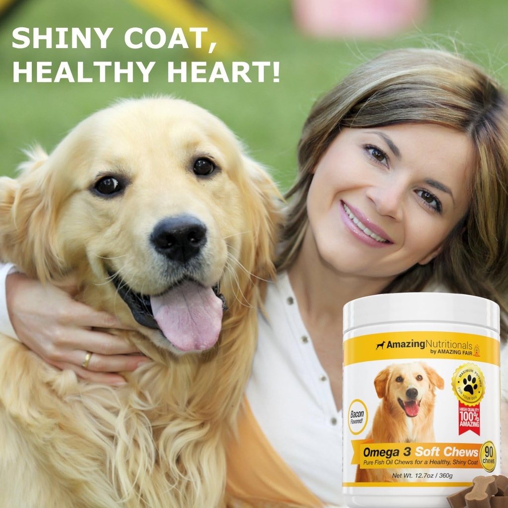 Amazing Omega 3 for Dogs - Omega 3 Fish Oil for Dogs Supplement for Itchy Skin Relief for Dry Skin and Hot Spots and Shedding Coat with EPA and DHA Fatty Acids - 90 Bacon Soft Chews 3