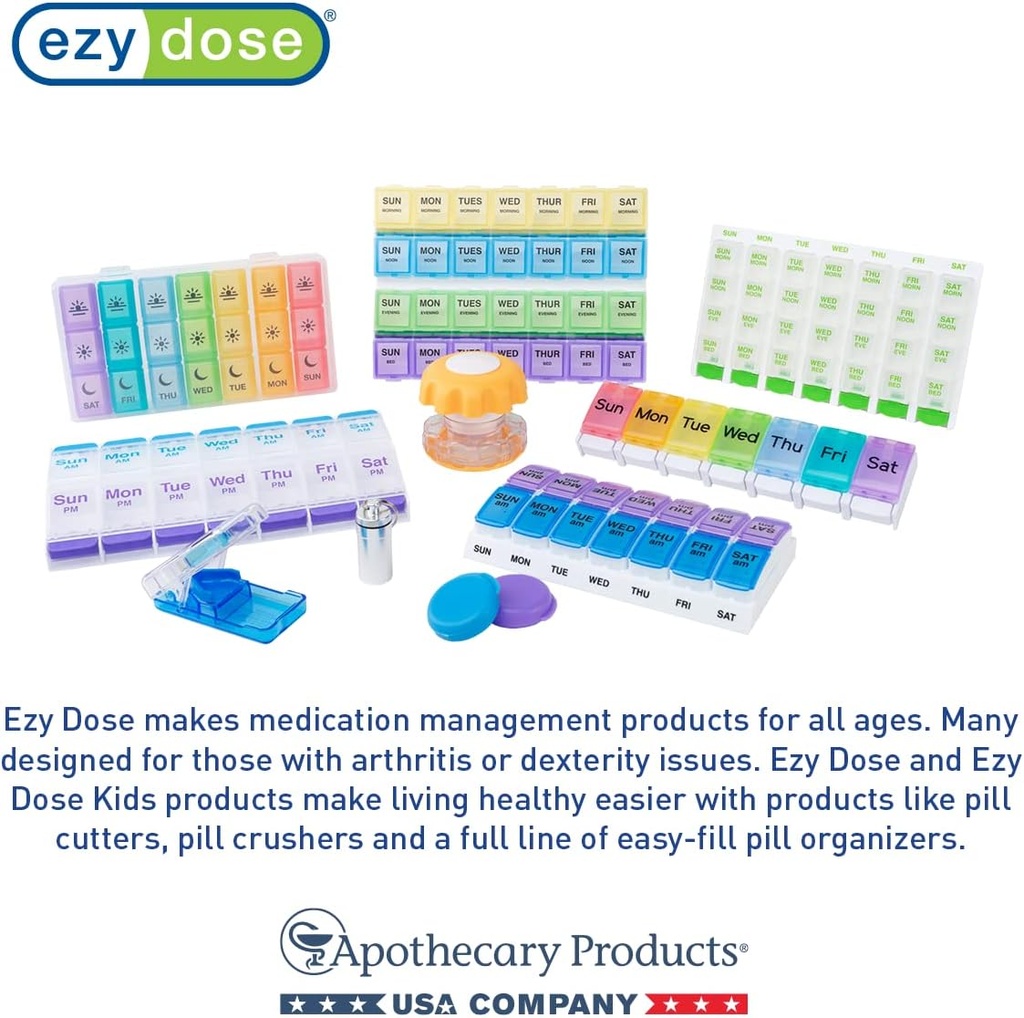 EZY DOSE Weekly Pill Organizer, Medicine Box, and Vitamin Planner, Travel Pill Planner, Portable Storage, 7-Sided, Green, BPA Free 6