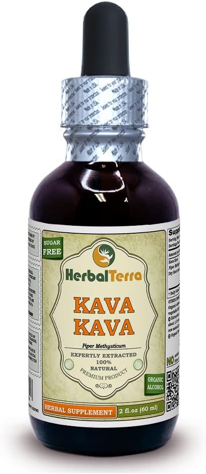 Kava Kava (Piper Methysticum) Glycerite, Dried Root Alcohol-Free Liquid Extract (Brand Name: HerbalTerra, Proudly Made in USA) 2x2 fl.oz (2x60 ml) 6
