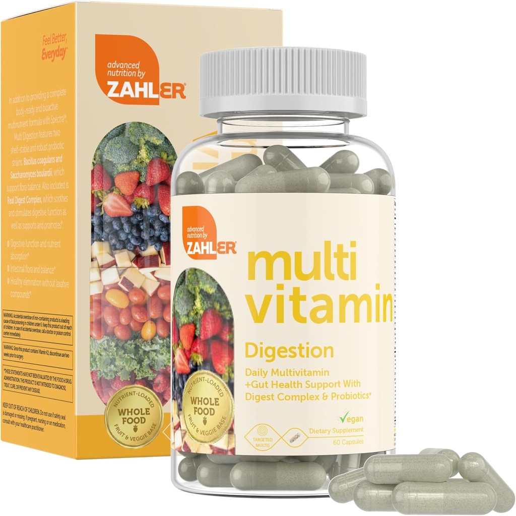 Zahler - Multivitamin with Probiotics for Digestive Health (60 Capsules) Kosher Multi Vitamins for Gut Health, Healthy Regularity Support for Men and Women - Probiotic Digestion Pills for Adults 2