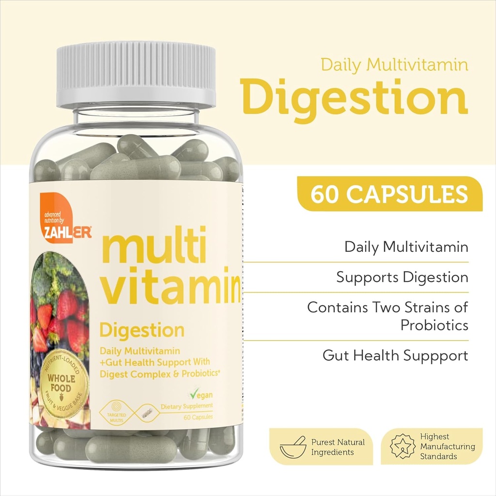 Zahler - Multivitamin with Probiotics for Digestive Health (60 Capsules) Kosher Multi Vitamins for Gut Health, Healthy Regularity Support for Men and Women - Probiotic Digestion Pills for Adults 3