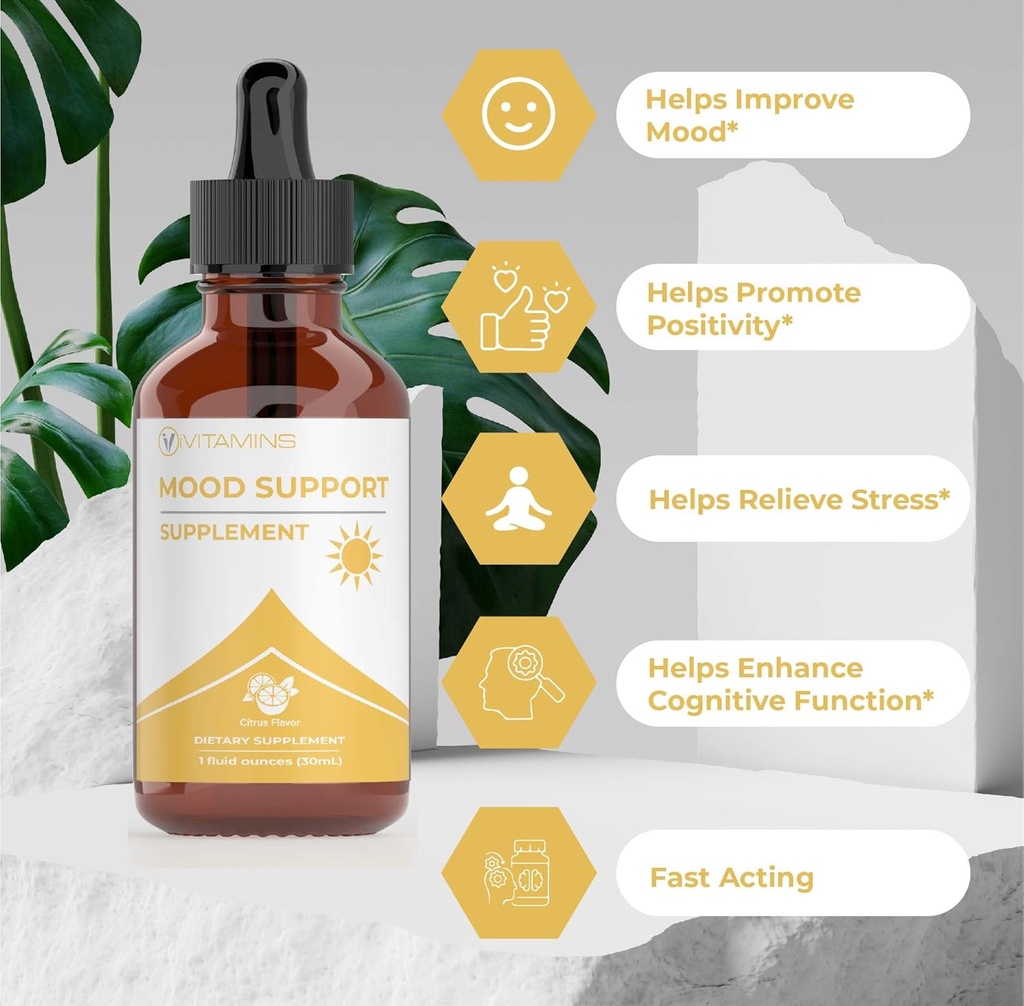 Mood Support Supplement | May Help to Improve Mood, Reduce Stress, Enhance Cognitive Function & More | Stress Relief Supplement | L Theanine | Lions Mane Supplement | L Theanine Supplement | 1 fl oz 4