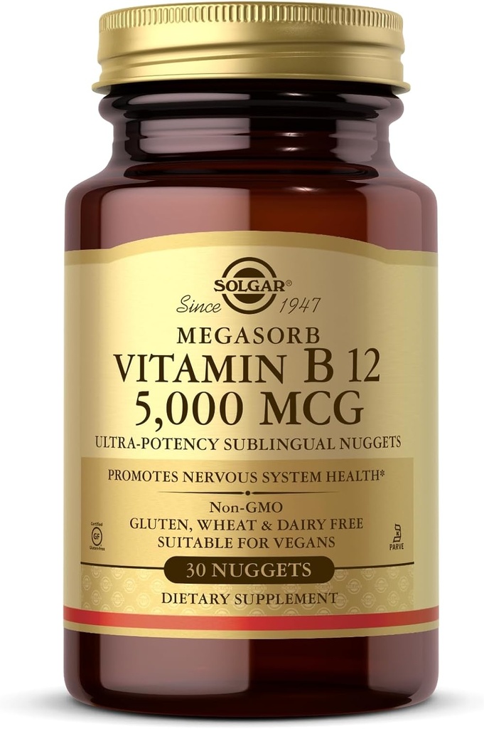 Solgar Megasorb Vitamin B12 5000 mcg - 30 Nuggets - Non-GMO, Vegan, Gluten Free, Dairy Free, Kosher - 30 Servings 2