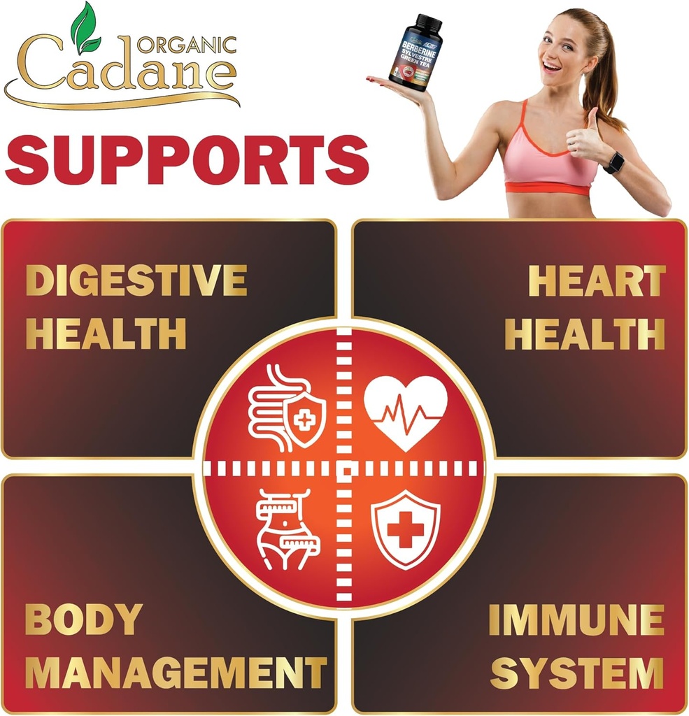 Organic Cadane Berberine Supplement 150 Capsules, with Neem Leaf, Apple Cider Vinegar, VIT D3, E & More - Berberine Extract - Support for Immune System, Digestion & Overall Health 6