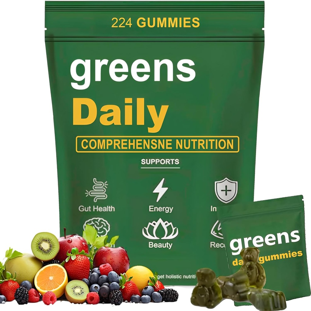 Greens Gummies - Organic Chlorella and Spirulina, Digestive & Gut Health, Formulated with 60+ Ingredients, Multi-Vitamins & Minerals, Daily Gummies, 224 Gummies Bear 2
