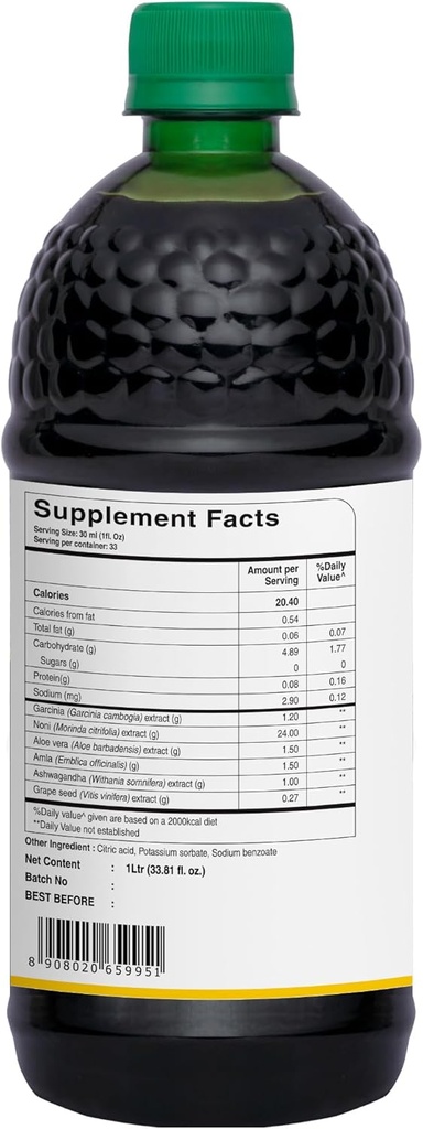 Pure Nutrition Noni Gold 1000ml | Noni Juice Concentrate with Garcinia, Aloe Vera, Amla, Ashwagandha and Grape Seed Extract 3