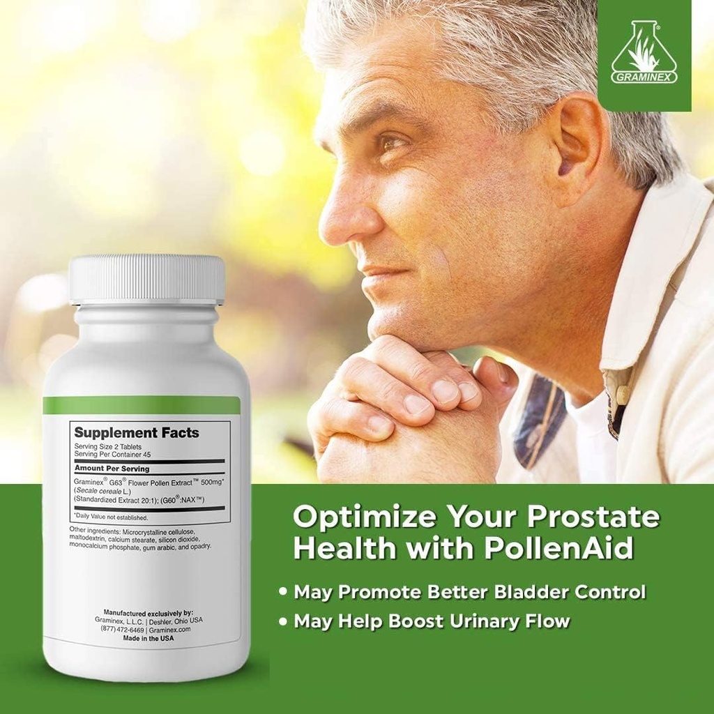 Graminex PollenAid Prostate Supplement: All Natural Prostate Support for Bladder Control & Urinary Tract Health, Rye Pollen Extract Made in USA, 90 Tablets 3