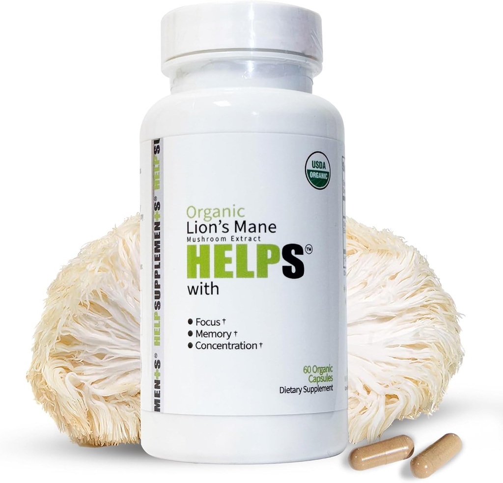 Organic Lion's Mane Mushroom Capsules | 1000mg Lions Mane Powder Extract Supplement | Dietary Herbal Supports for Focus, Memory, Digestion & Immune Health | Gluten, Soy, Milk-Free | 60 Capsules 2