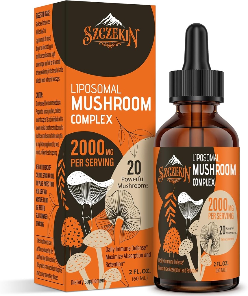 Liposomal Mushroom Complex Drops 2000 MG - 20 Organic Mushroom Extracts - Advanced Liquid Formula for Immunity, Cognitive and Memory - Lions Mane Supplement, Reishi, Cordyceps, Chaga, 300 Servings 2