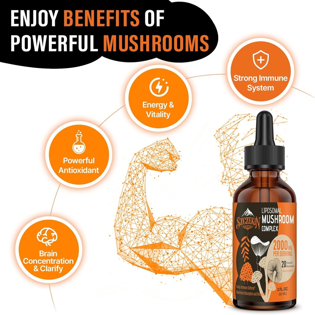 Liposomal Mushroom Complex Drops 2000 MG - 20 Organic Mushroom Extracts - Advanced Liquid Formula for Immunity, Cognitive and Memory - Lions Mane Supplement, Reishi, Cordyceps, Chaga, 300 Servings 6