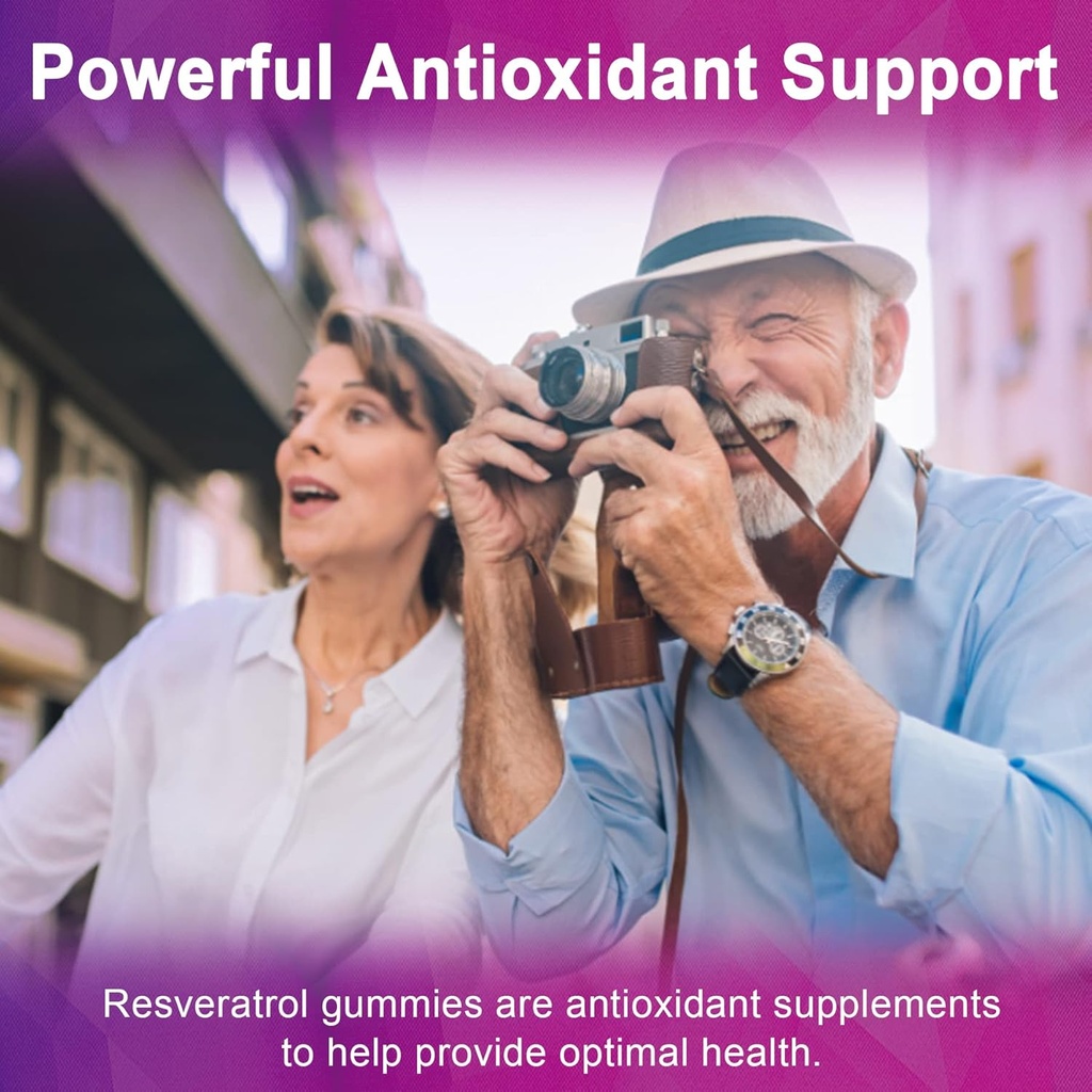 Resveratrol Supplement 1500mg - Resveratrol Gummies Supports NAD⁺, NMN & NMNH Synergy, with Quercetin, Grape Seed, Acai Berries Extracts for Antioxidant, Healthy Aging & longevity, Skin, Brain - 1Pcs 4