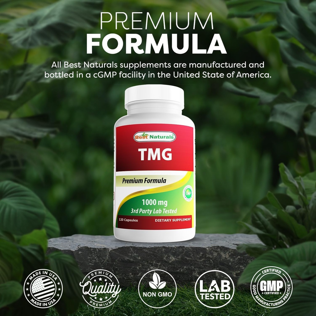 Best Naturals TMG Trimethylglycine (as Betaine Anhydrous) 1000 mg Serving - 120 Capsules - Healthy Homocysteine Levels & Methylation Support (120 Count (Pack of 2)) 6