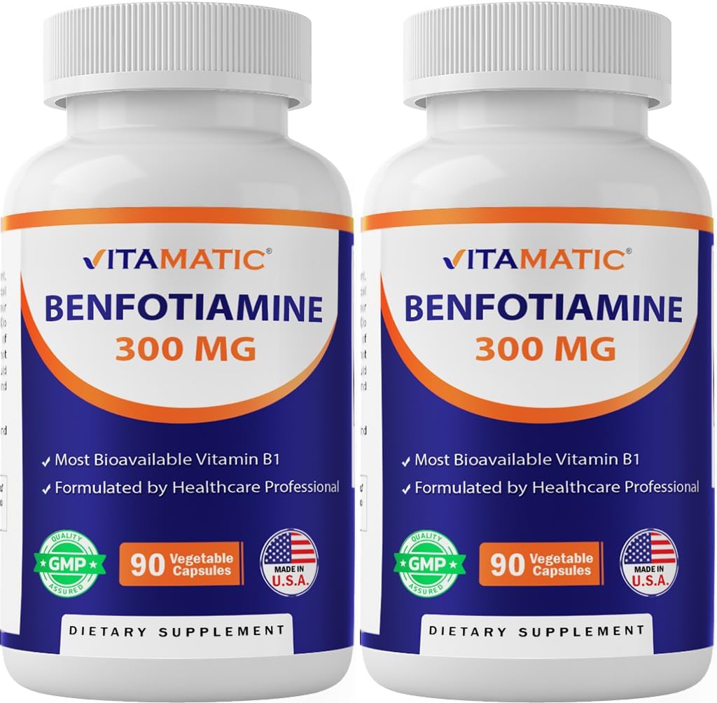 Vitamatic Benfotiamine 300 mg – Fat-Soluble Vitamin B1 – 90 Vegetarian Capsules per Bottle – 2 Bottles (Total 180 Capsules) 2