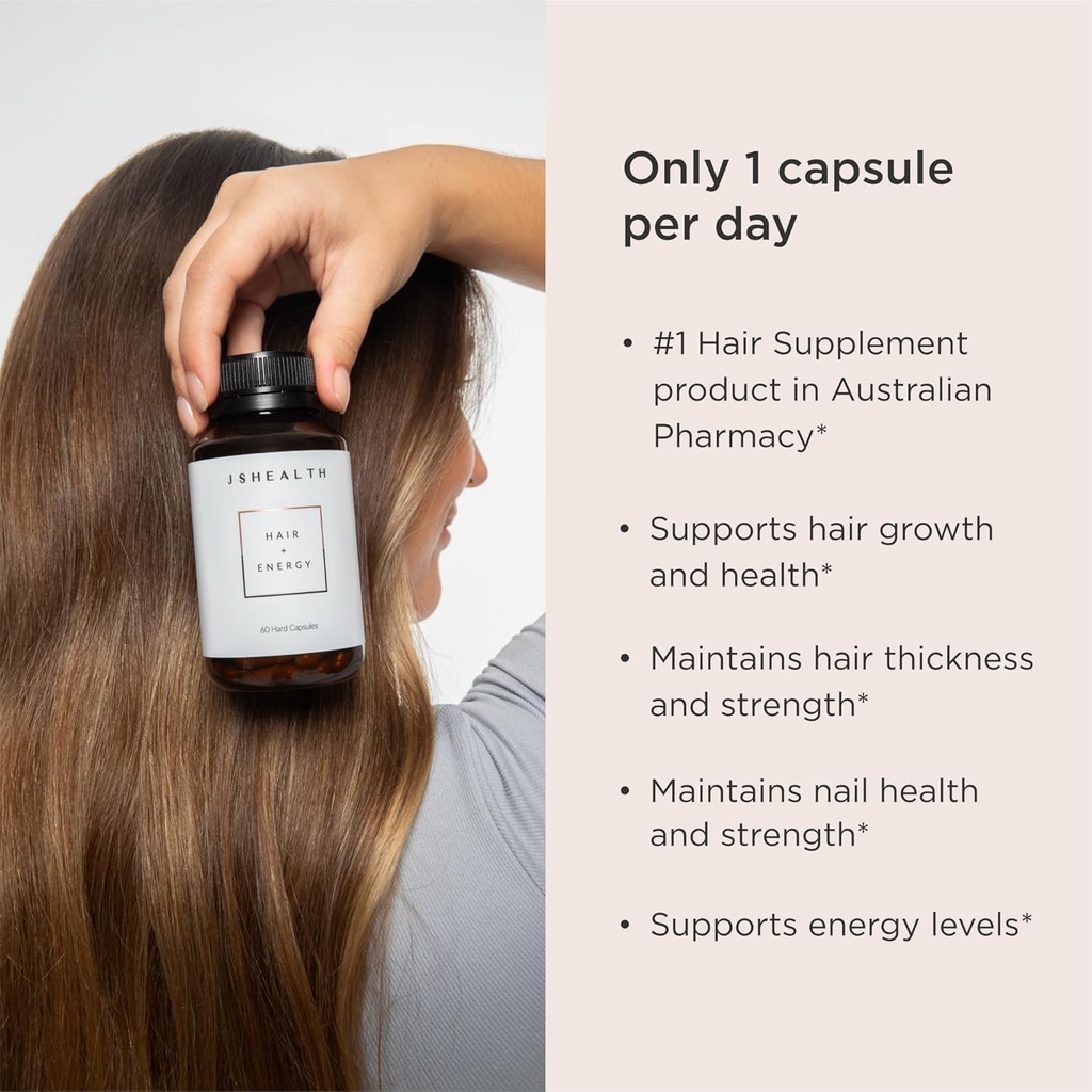JSHealth Vitamins Hair + Energy Formula | Hair Vitamins for Women and Men with Iodine and Zinc | Supports Hair Strength, Energy Levels, and Healthy Hair Maintenance (60 Capsules Pack of 2) 3