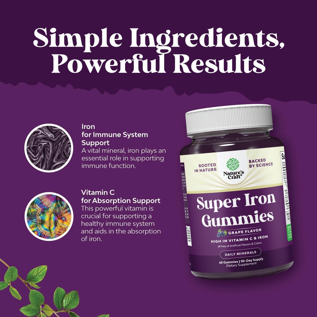 Bundle of Extra Strength Iron Gummies for Women and Men with Vitamin C for Higher Absorption, and Delicious Daily Multivitamin for Adults Energy and Immunity - Vitamins for Women's Health and Wellness 6
