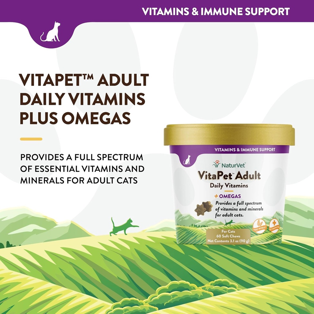 NaturVet VitaPet Adult Daily Vitamins Plus Omegas for Cats, 60 ct Soft Chews, Made in The USA with Globally Source Ingredients 4