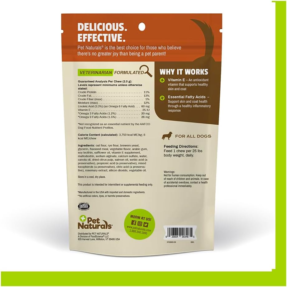 Pet Naturals Skin and Coat for Dogs with Dry, Itchy and Irritated Skin, 30 Chews - Salmon Oil, Vitamin E and Flax Oil - No Corn or Wheat - Vet Recommended 3