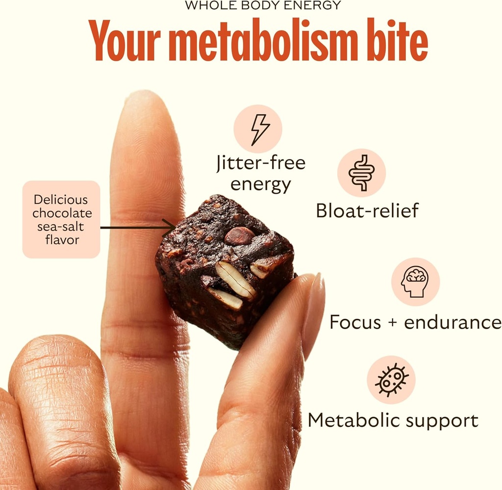 GEM Energy Caffeinated Bite, 40mg Caffeine, Ginseng Root, L-Theanine, Holistic Sustained Energy, Supports Metabolism, Stamina & Endurance | Chocolate Cacao Sea Salt | 28 Servings 4