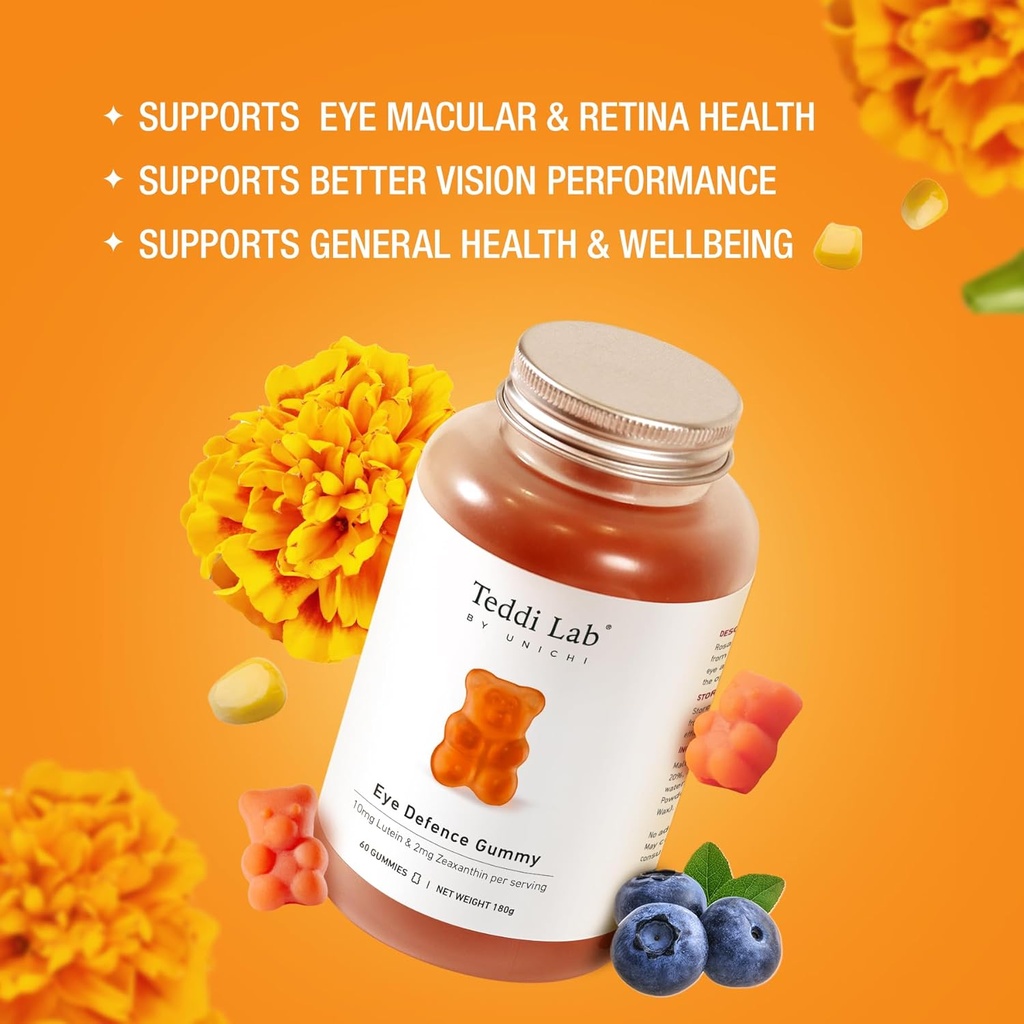 Unichi Eye Health Gummy, Lutein and Zeaxanthin Supplement for Eye and Retina Health, Blueberry Flavour, 60 Count 5