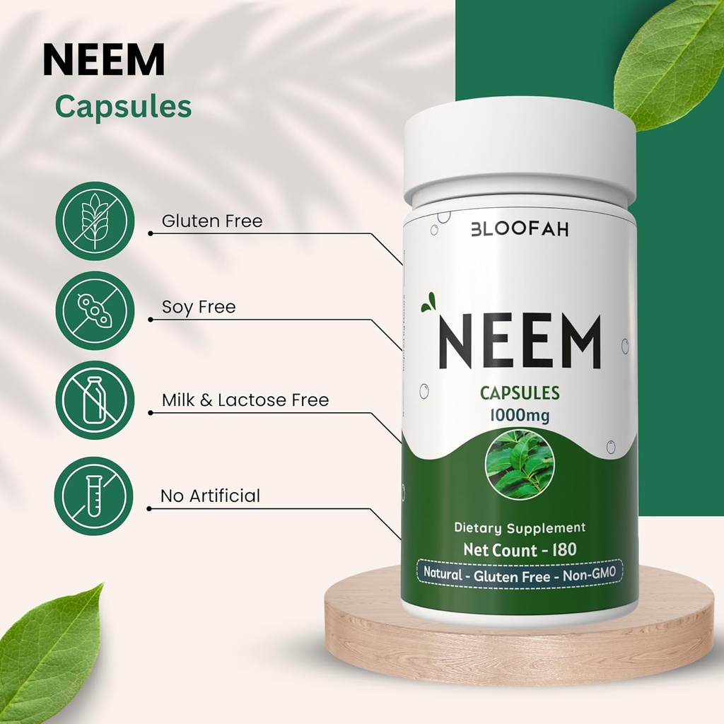 Neem Leaf Capsules 1000mg | Azadirachta Indica Natural Neem Leaf Powder | Non-GMO, Gluten-Free | Easy-to-Swallow Herbal Supplement | Traditional Botanical (180 Count (Pack of 1)) 5