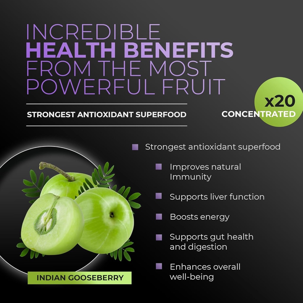 Amla Powder & Immunity Blend Superfood Supplement with Elderberry, 20x Ultra Concentrated Amla, Immune Support, Made with Ginger, Cinnamon, Peppermint, Indian Gooseberries, Immunity, 90 Servings 4