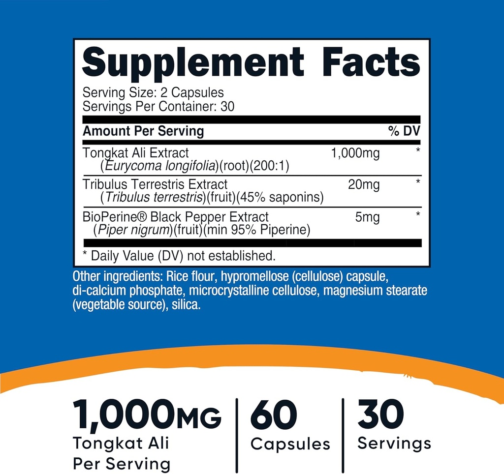 Nutricost Tongkat Ali 1,000mg, 60 Caps (3 Bottles) - 30 Servings, Veggie Caps, Non-GMO, Gluten Free, Potent Extract 3