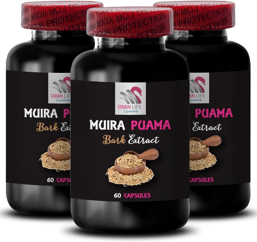 Focus Support - MUIRA PUAMA BARK EXTRACT - Plant-Driven Lift, Power Surge, Herbal Energy, Botanical Drive, Everyday Vitality, Balanced Energy, Energy Source, Dynamic Recharge 3 Bottles 180 Capsules 2