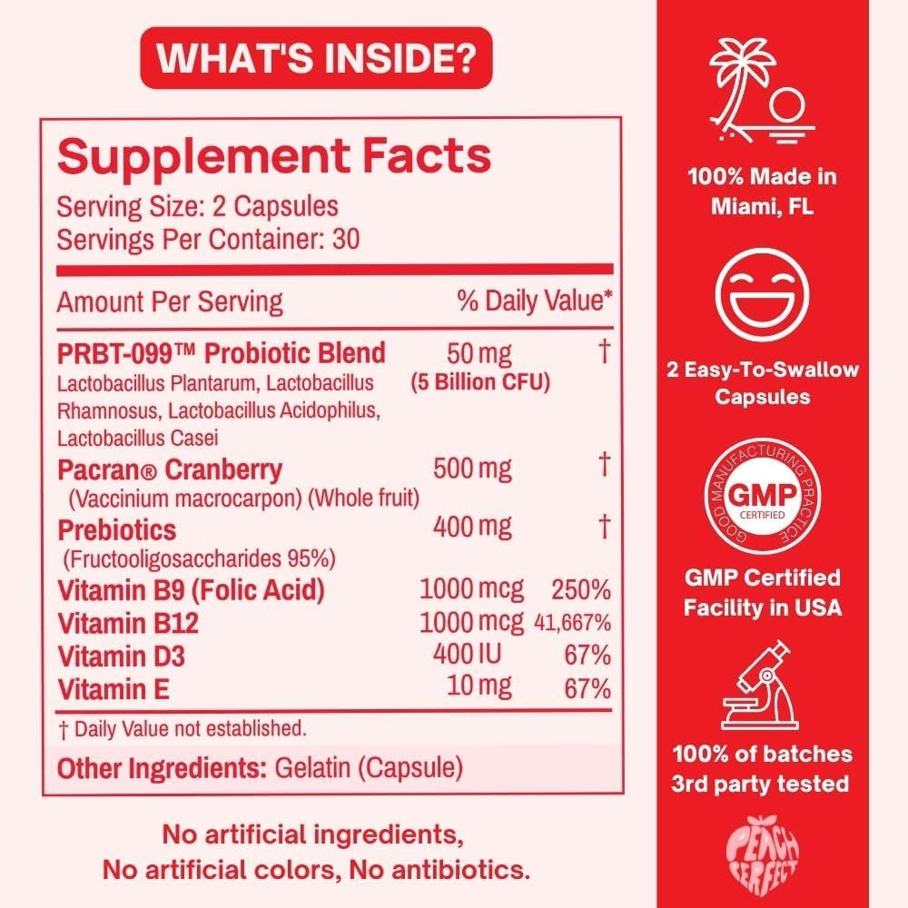 Purely Pink Prebiotic & Probiotics for Women Multivitamin, Vaginal Health Cranberry Supplement Vitamins, Supports pH Balance, Feminine Care, Urinary Tract Health, Healthy Flora and Odor, 30 Servings 6