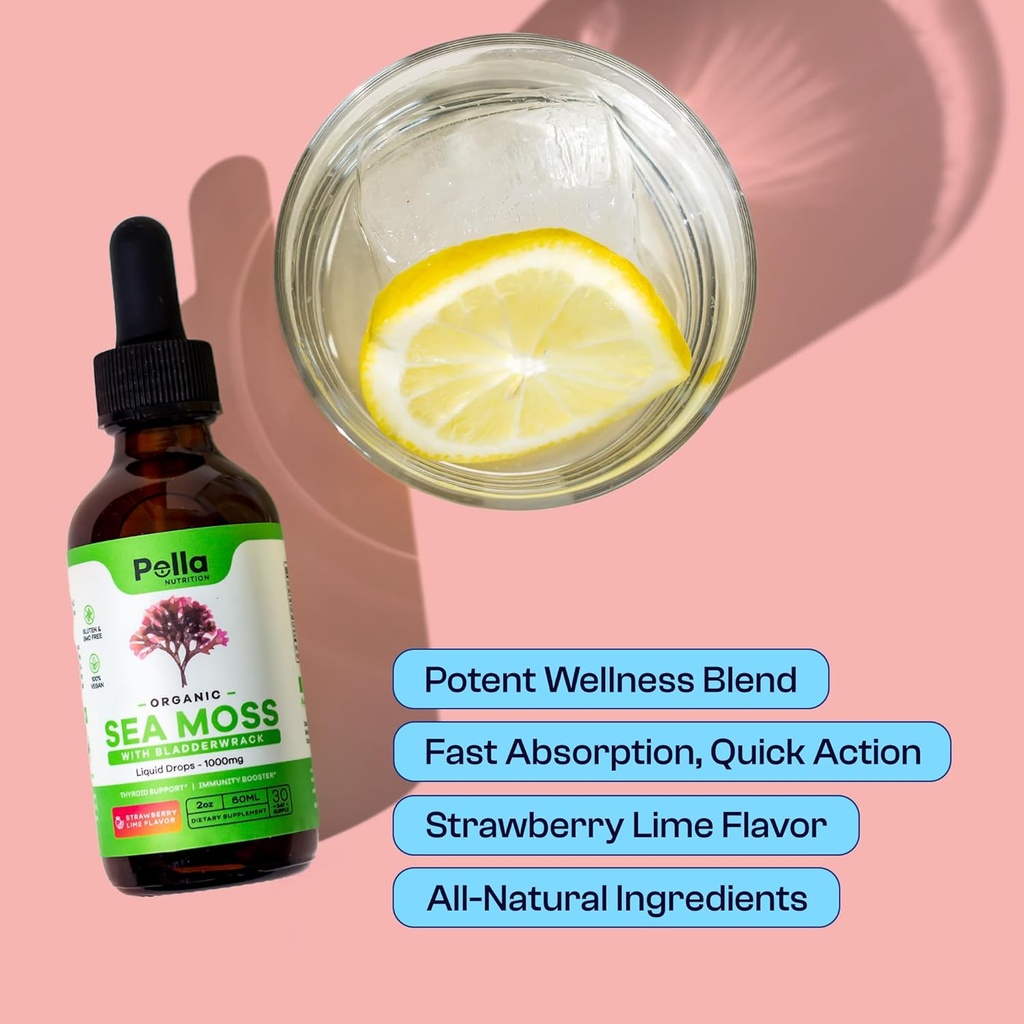PELLA NUTRITION Sea Moss Organic Liquid Drops | Drops of Nature Green Tea Extract | Bundle 5