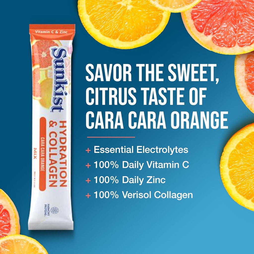The Frozen Bean Sunkist Collagen Drink Mix - Hydration Cara-Cara Orange Electrolyte Drink for Women with Vitamin C, Zinc, Collagen Peptides, Naturally Flavored - 20 Packs 4