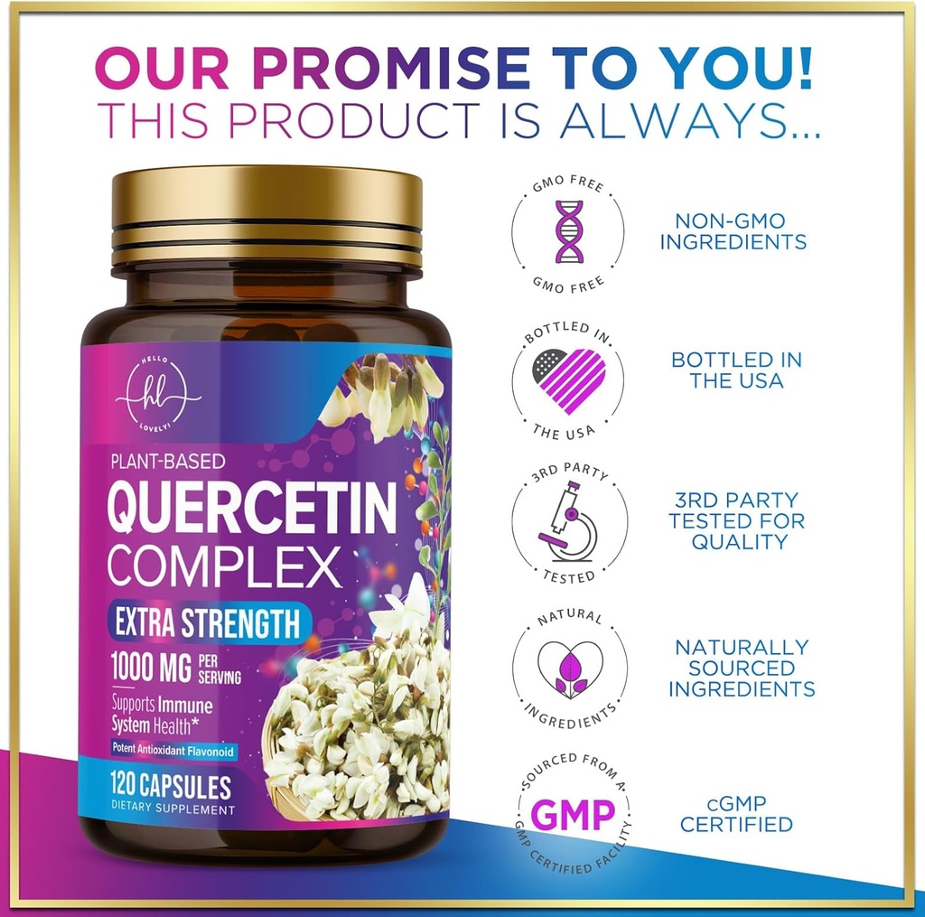 Quercetin Supplement 1000mg - Natural, Plant-Based Support for Immune, Cellular, Respiratory & Seasonal Changes - Extra Strength Quercetin Dihydrate from Sophora Japonica - 120 Veggie Capsules 5