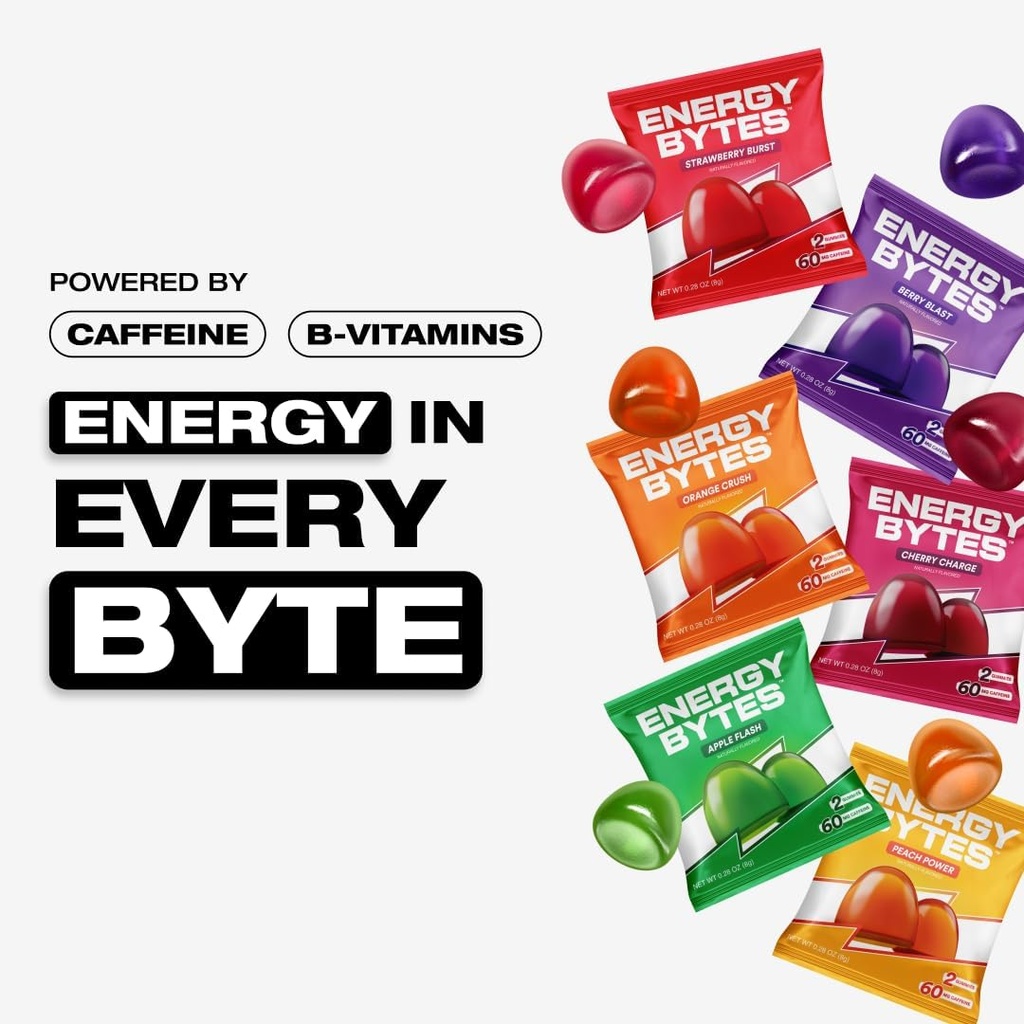 Energy Bytes Caffeine Gummies | Instant Energy Chews for Running, Cycling and Sports Performance | Vegan, Low Sugar | Variety Pack (12-Pack) 3