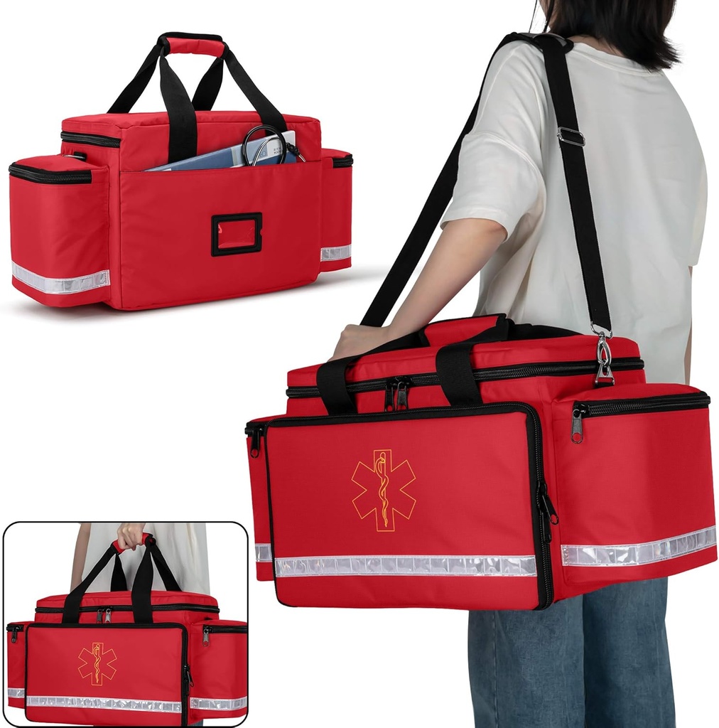 Trunab Emergency Responder Trauma Bag Empty, Professional First Aid Kits Storage Medical Bag with Inner Dividers and No-Scratch Bottom, Ideal for EMT, EMS, Paramedics, Red, BAG ONLY 6