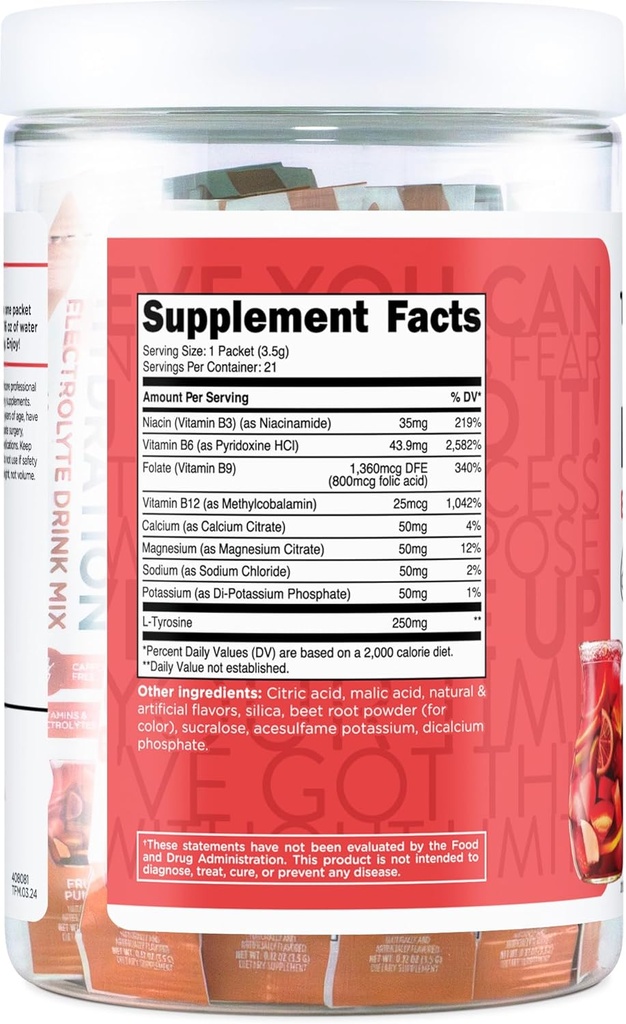 TransformHQ Hydration Drink Mix (21 Single-Serving Packets, Rocket Pop) - Hydration Supplement Blend with Vitamins and Electrolytes 5