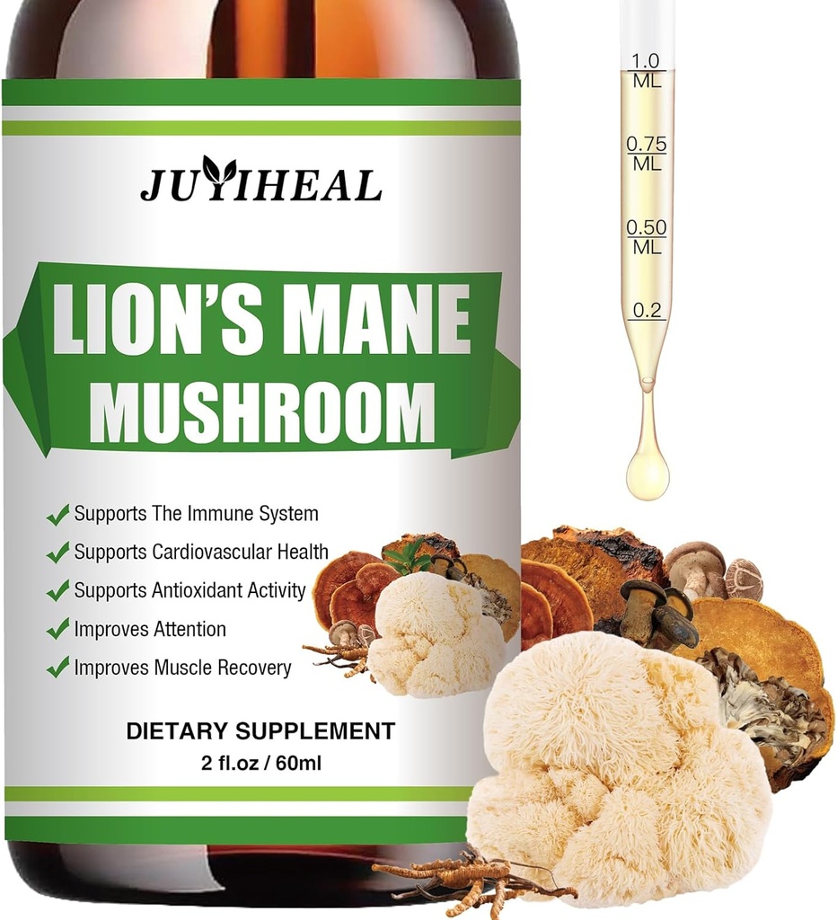 Lions Mane Liquid - Brain Support, Energy, Memory & Focus - Sugar & Alcohol-Free Lions Mane Supplement - 2 Fl OZ, 2 Month Supply 2
