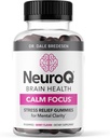 NeuroQ Calm Focus Gummies - Stress Relief Supplement - Supports Mental Function & Relaxation - Sensoril Ashwagandha, Magnesium, GABA, L-Theanine, Andean Cocoa & Kava Kava - 90 Gummies