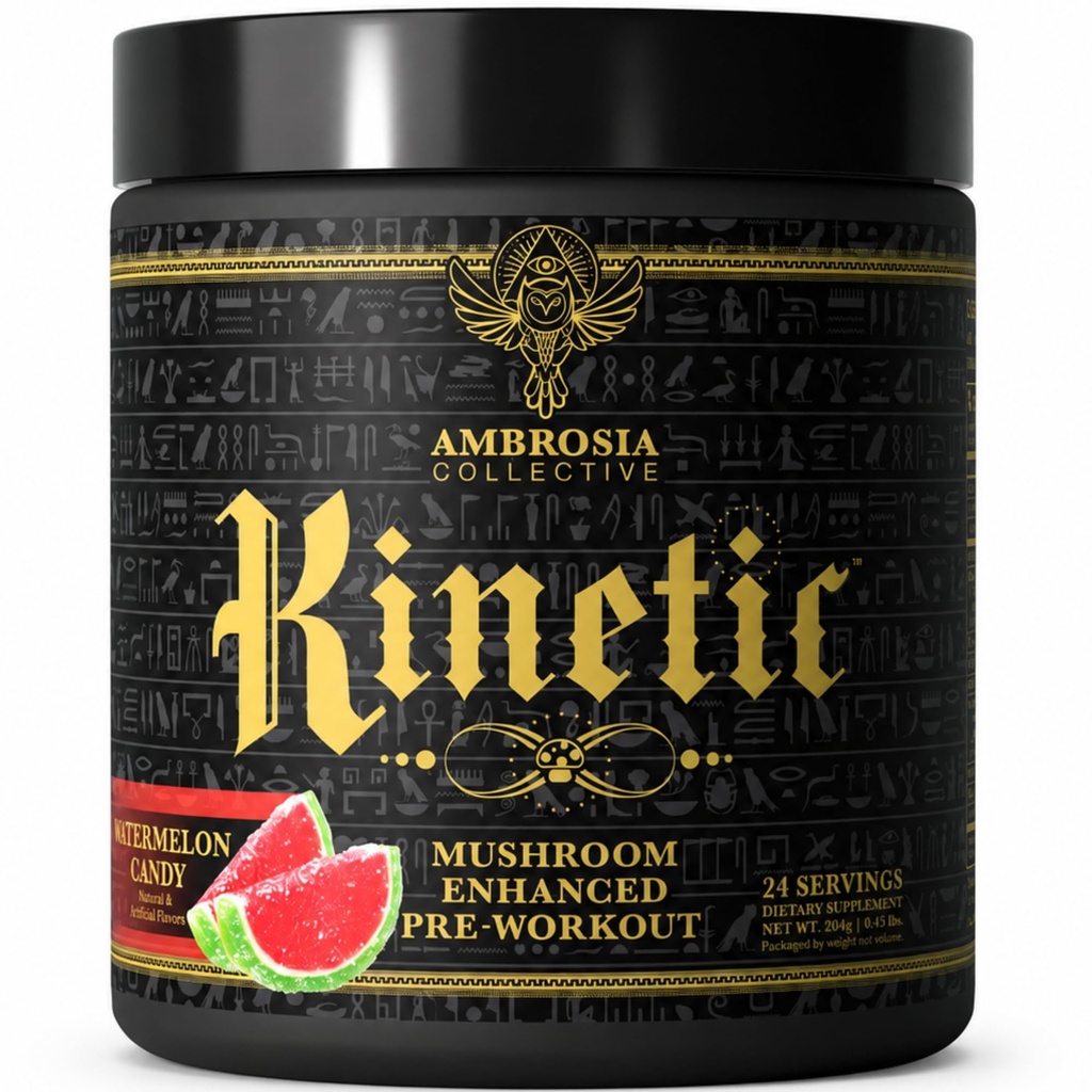 Ambrosia Organic Mushroom Pre Workout Powder with Creatine 3g | Lion's Mane, Cordyceps & Reishi | Clean Pre Workout | Mushroom Energy & Focus | 24 Servings | Watermelon Candy