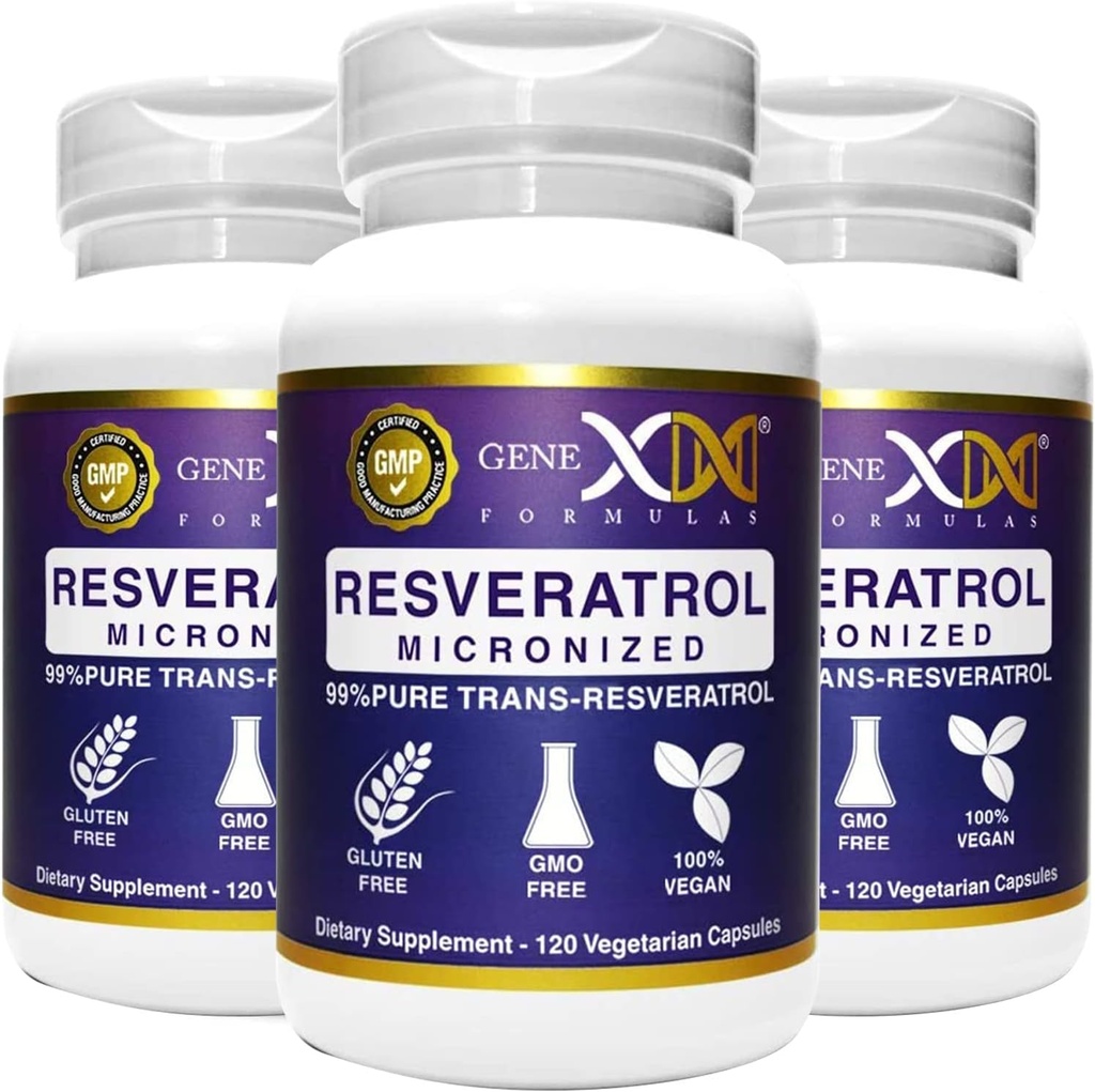 Genex Formulas 99% Micronized Trans-Resveratrol with BioPerine for Absorption 1000mg | Pure Organic Pharmaceutical Grade Trans-Resveratrol Capsules for Healthy Aging, 120 Capsules (3)