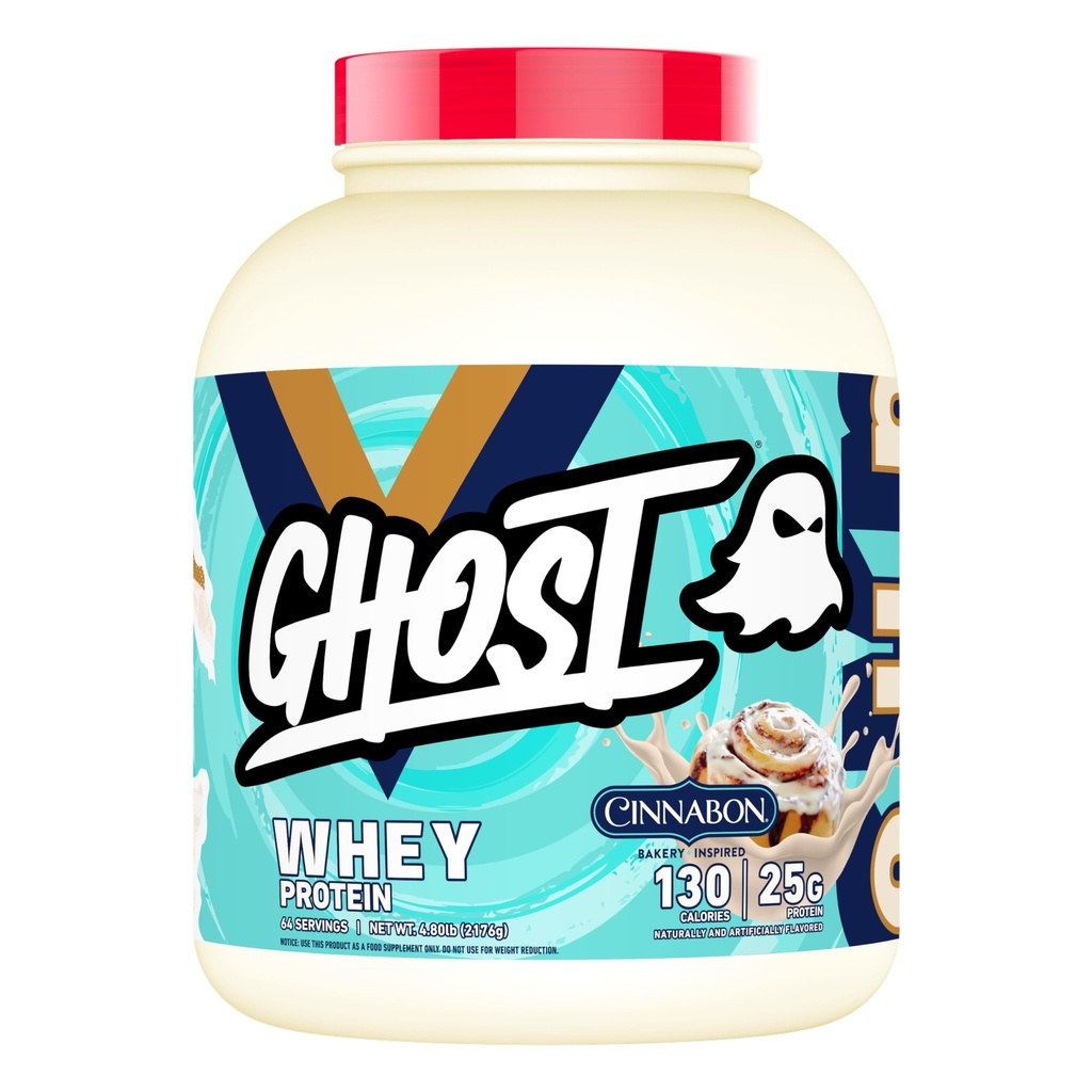 GHOST Whey Protein Powder, Cinnabon - 5LB, 25G of Protein - Cinnamon Roll Flavored Isolate, Concentrate & Hydrolyzed Whey Protein Blend - Post Workout Shakes - Soy & Gluten Free