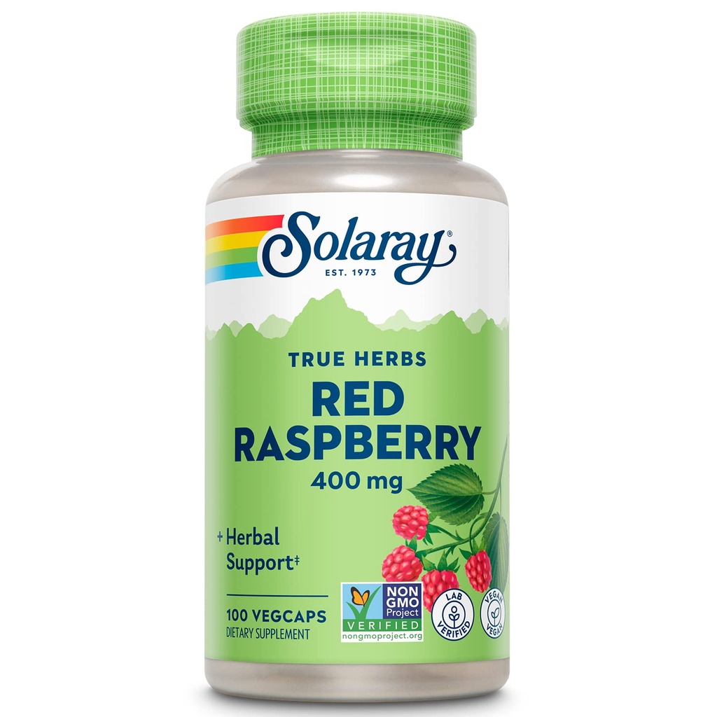 SOLARAY Red Raspberry Leaf Supplement for Women and Men - Red Raspberry Leaf Capsules - Herbal Wellness Support - 400 mg per Serving - Non GMO, Vegan - 100 Veg Caps