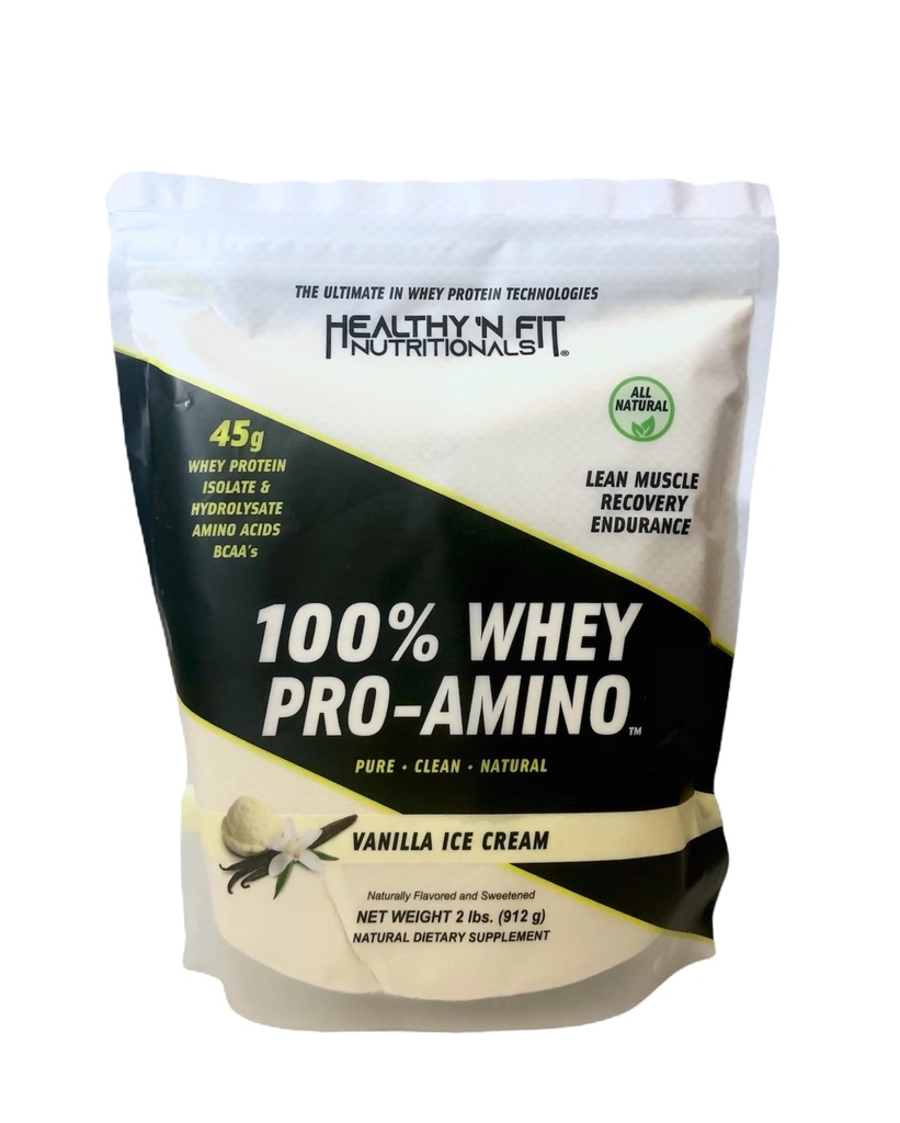 Healthy ‘N Fit 100% WHEY PRO-AMINO v2.0-Vanilla (2lb): 100% Whey Protein PLUS Peptides From America’s #1 Brand in Supplements, Technology and Purity. Vanilla, 2lb.