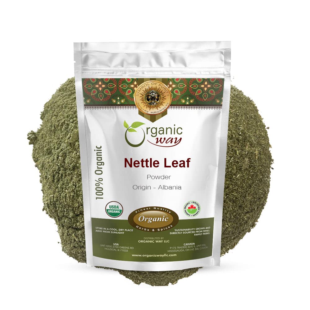 Organic Way Nettle Leaf Powder (Urtica dioica) - Herbal Tea | Organic & Kosher Certified | Raw, Vegan, Non GMO & Gluten Free | USDA Certified | Origin - Albania (1LBS / 16Oz)