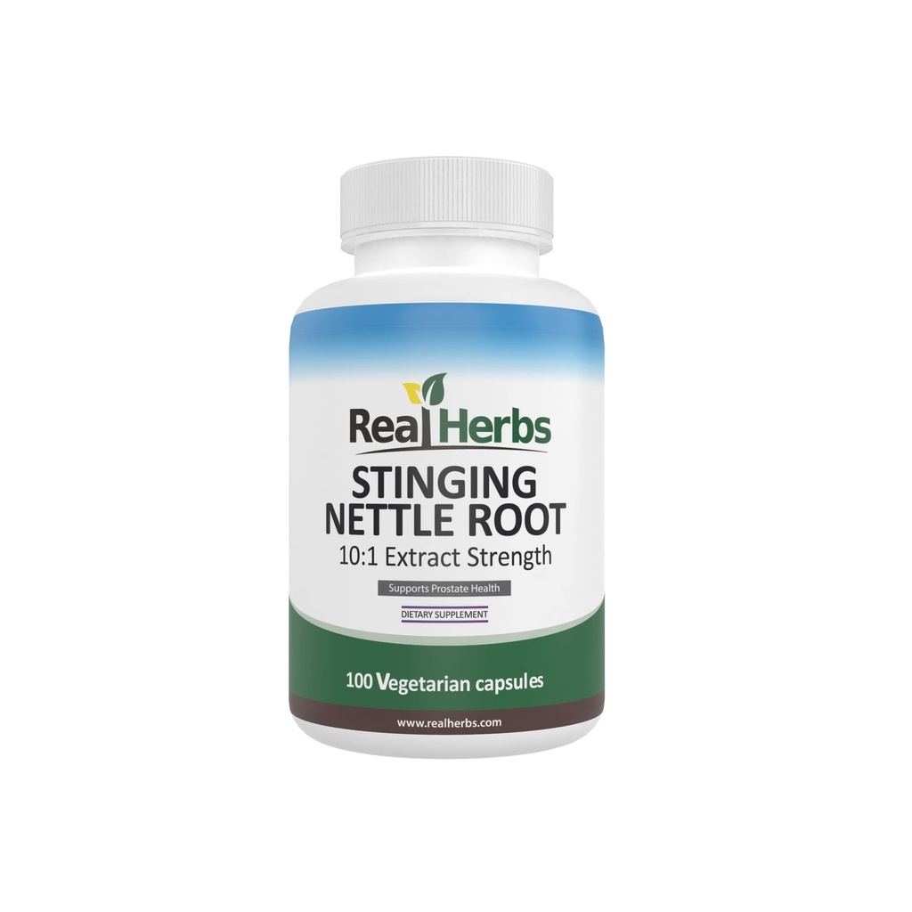 Real Herbs Stinging Nettle Root Extract 750mg (10:1 Extract) per Capsule, Non-GMO, Gluten-Free, Vegetarian Capsules, 100 Count