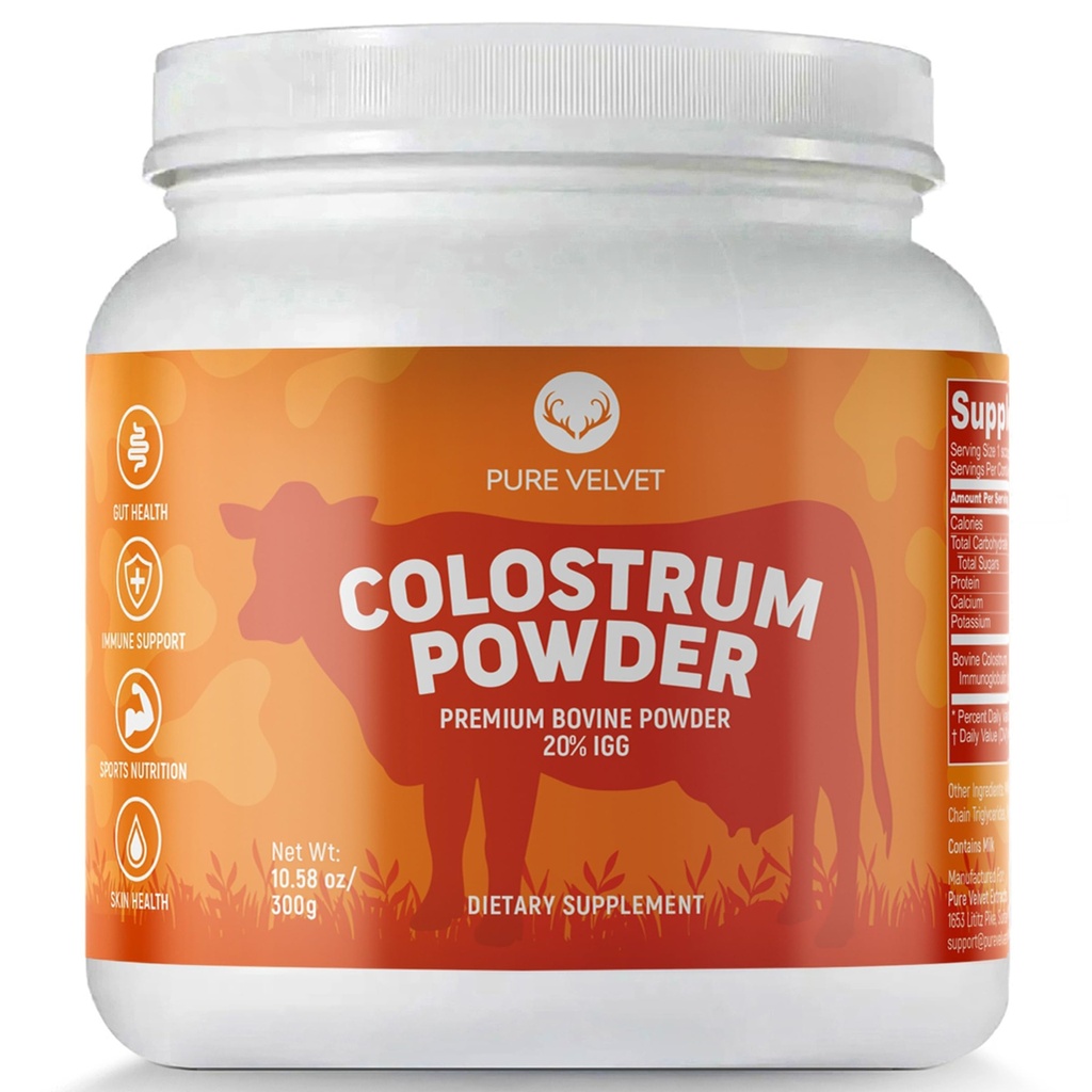 Pure Velvet Colostrum Powder for Gut Health, Bloating, Hair Growth, Immune Support, Bovine Cow Sourced Colostrum Protein, Lactoferrin Supplement, Contains Dairy with Immunoglobulins (IgG) (10 Ounce)