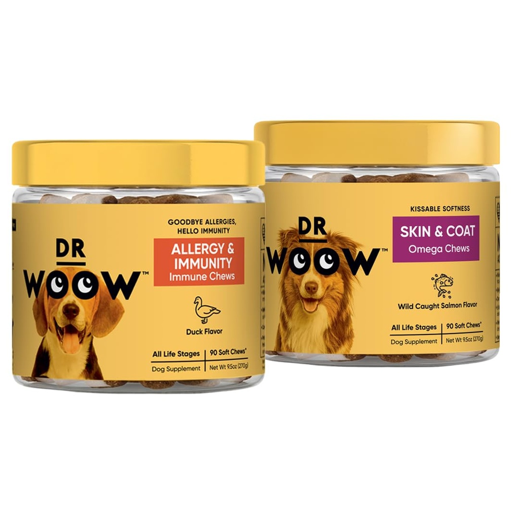 Pre, Pro, PostBiotic+ Salmon SkinHealth Soft Chew Supplement Bundle - Dog Vitamins, Zinc, Biotin, Probiotics, Omega 3 Fish Oil, and Wild Alaskan Salmon Oil, Cure Itchy Skin