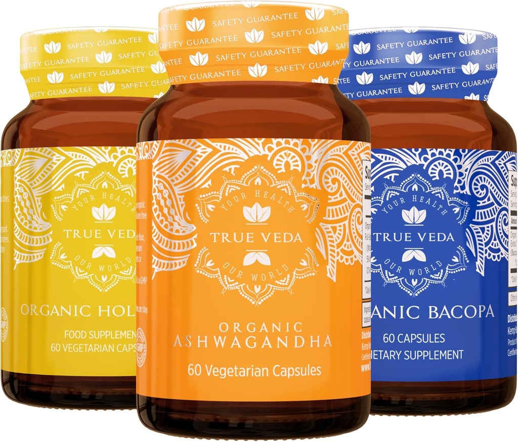True Veda Relaxation Bundle USDA Organic | Multi-Award-Winning | Ashwagandha KSM-66® | Holy Basil with Vitamin B6 | Bacopa Monnieri Capsules