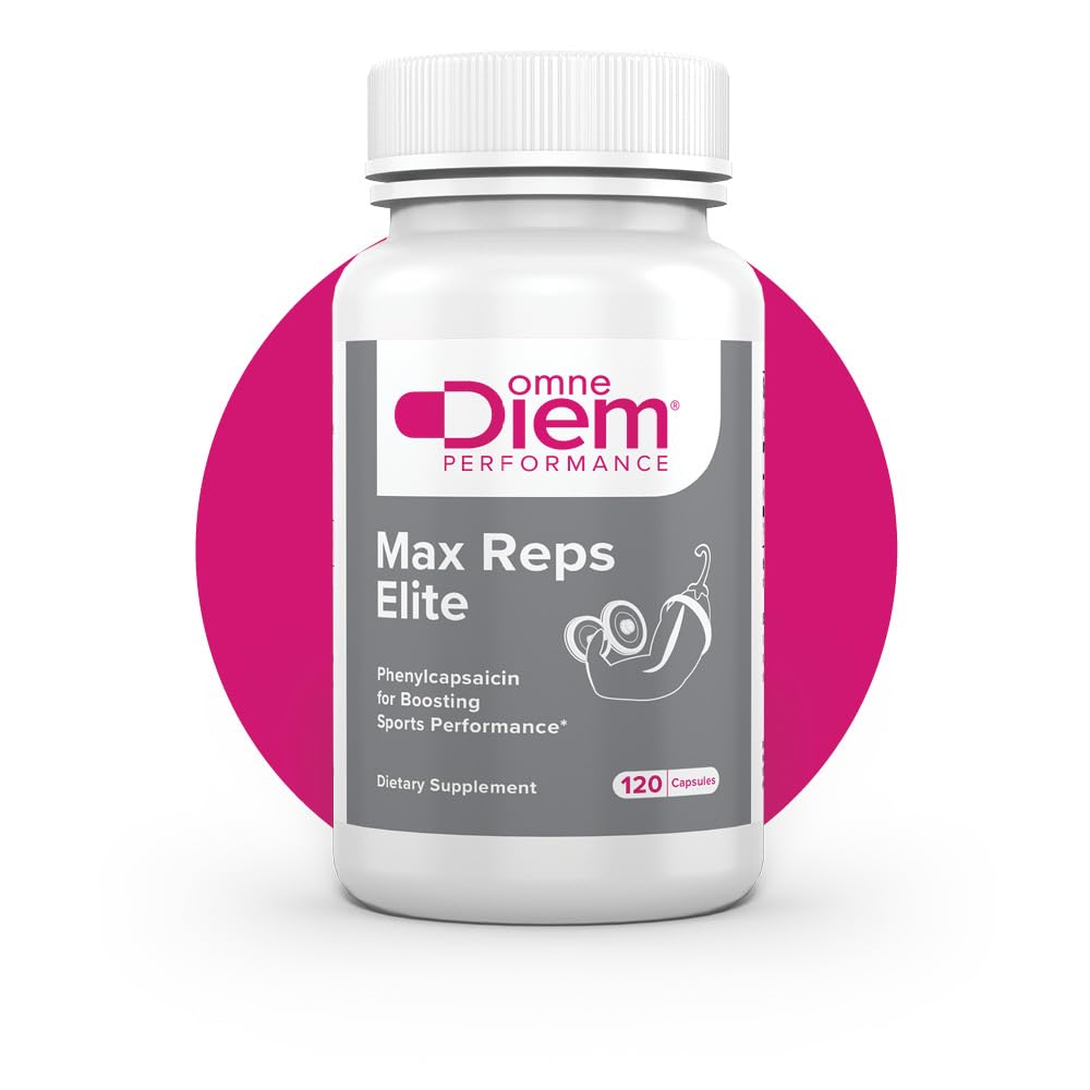 Omne Diem Max Reps Elite Capsules - Phenylcapsaicin Sports Performance Dietary Supplement - Supports Maximum Workout and Recovery & Reduces Fatigue - for Men & Women - 120 ct